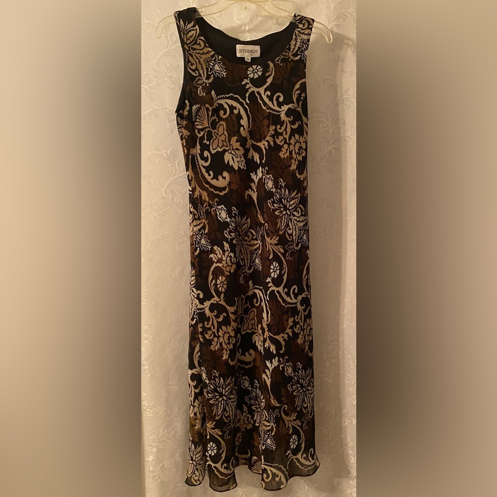 Studio I lined Brown, Tan & Black Sleeveless Dress. Size 10